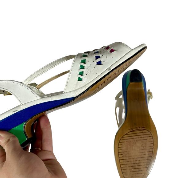 Vintage 80s Penaljo White Leather Kitten Heel Slingbacks Sz 8 - Picture 3 of 11